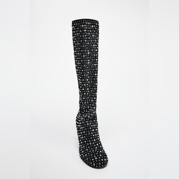 Zara Black Rhinestone Knee-High Boots- Brand New- Size 40- (9) - Picture 3 of 9
